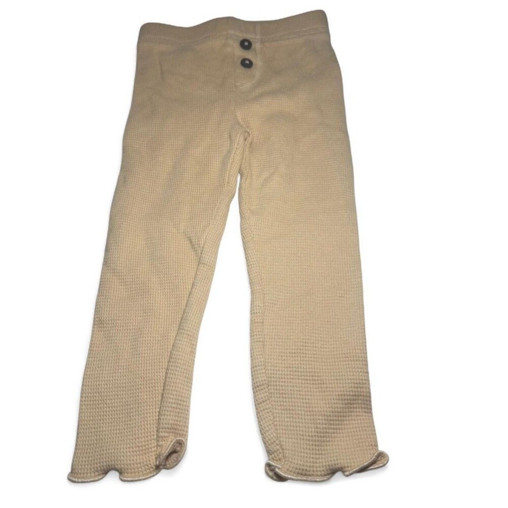EasyPeasy Toddler Tan Organic Cotton Scallop Hem Pants 18M Button Detail Kidcore